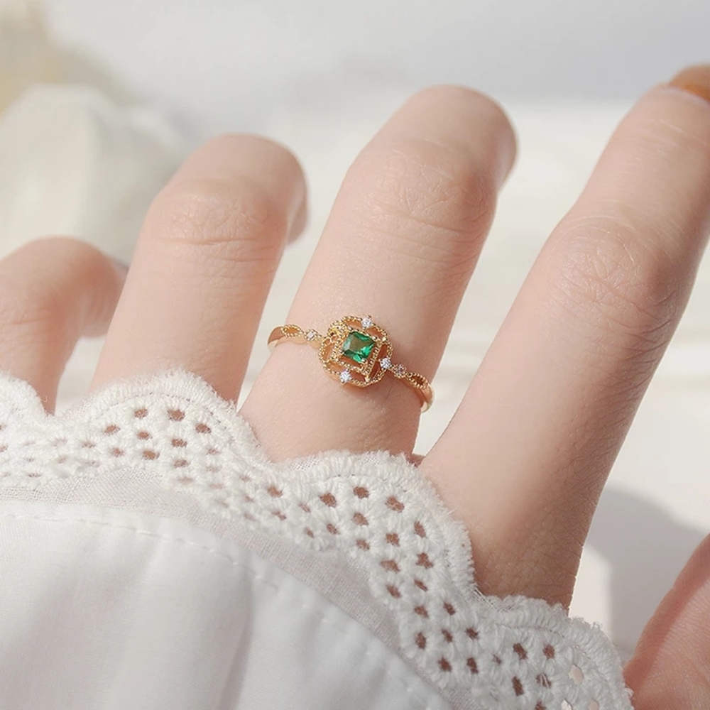 NEW Handmade Lace 14k Gold Filled Diamond Emerald Milgraine Adjustable Ring - Picture 10 of 16